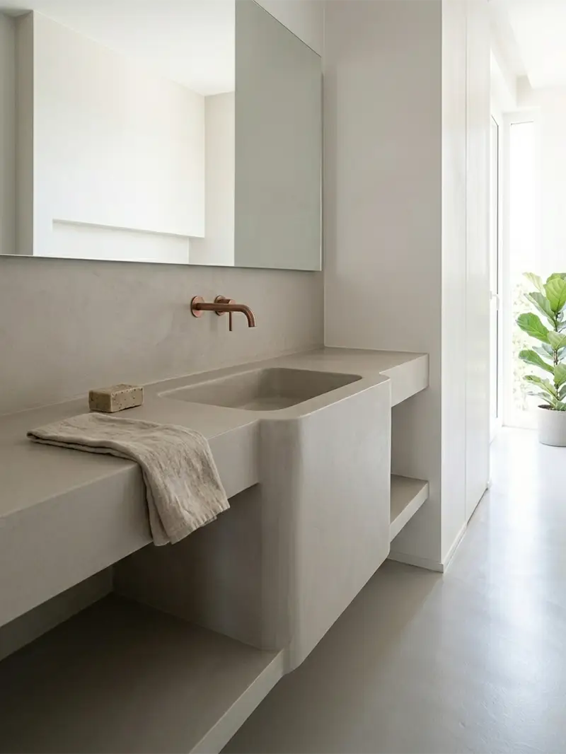 Top lavabo su misura rivestito in resina materica