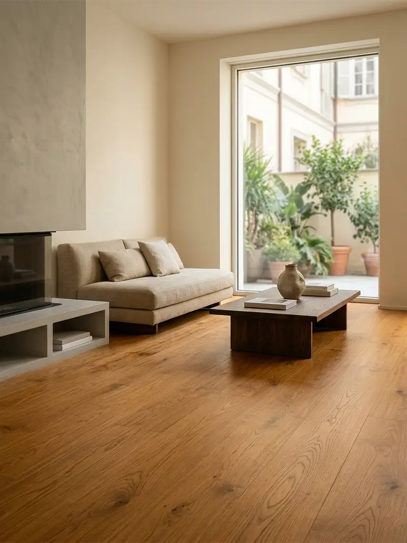 Pavimento in resina effetto legno per zona living