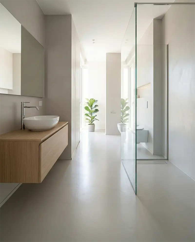 Superficie continua e luminosa in un bagno di lusso